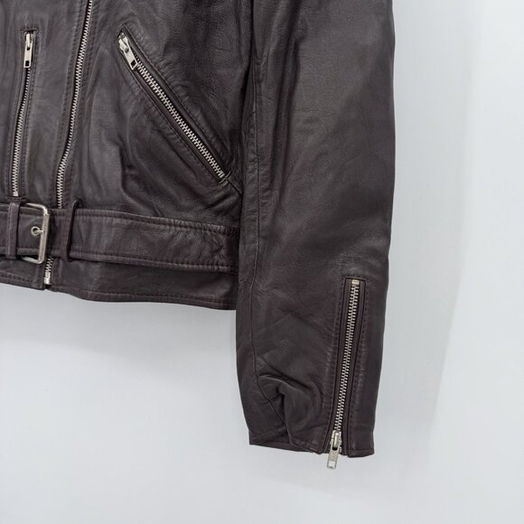 Quince Women's Port Leather Motorcycle Jacket size L Large Sheep Leather Belted - Picture 5 of 12